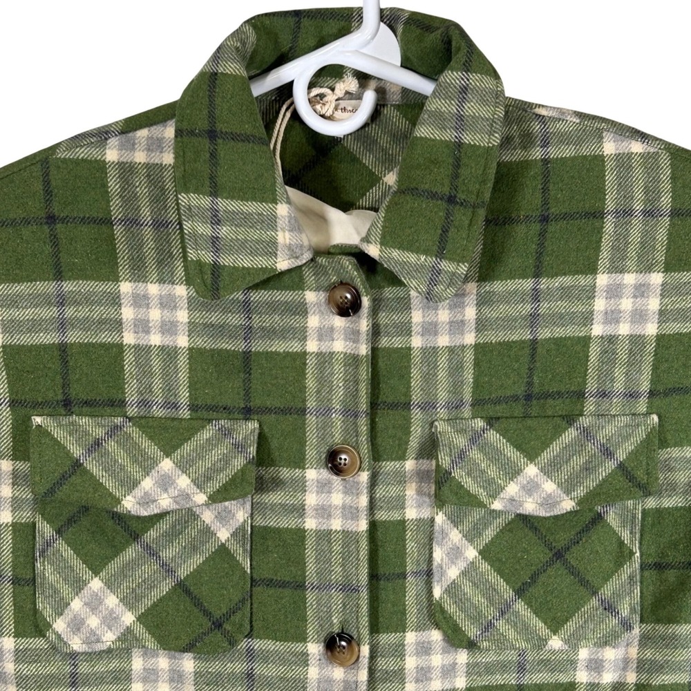 Hem & Thread Green Plaid Wool Blend Shacket Shirt Jacket Small Fall Warm New
